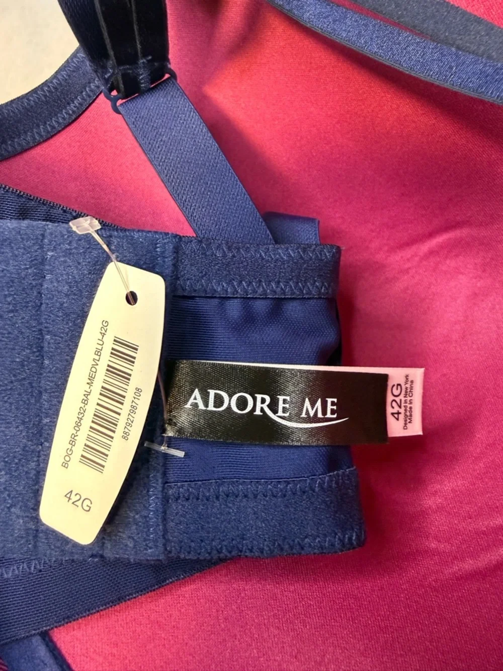 Adore Me 42G Underwire Lace Bra Navy Pink Strappy Plus Size NWT